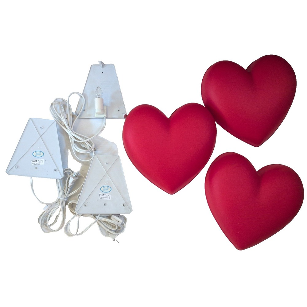 Set of 3 IKEA Heart Wall Lamps Red Smila Hjarta Kidcore Retro Y2K Decor